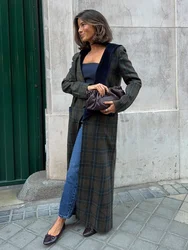 Fashion Extra Long Hoodied Thicken Plaid Overcoats Women Elegant Pockets Slim Fit Full Sleeve Jackets 2024 Lady High Streetwear