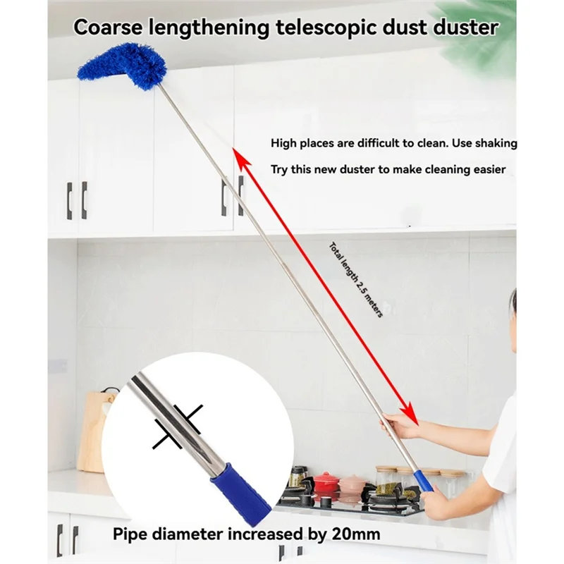 A04R 4-In-1 Extendable Microfiber Duster Extension Rod Ceiling Fan Duster Dust Removal Ceiling Dusting Duster Cleaning Tool