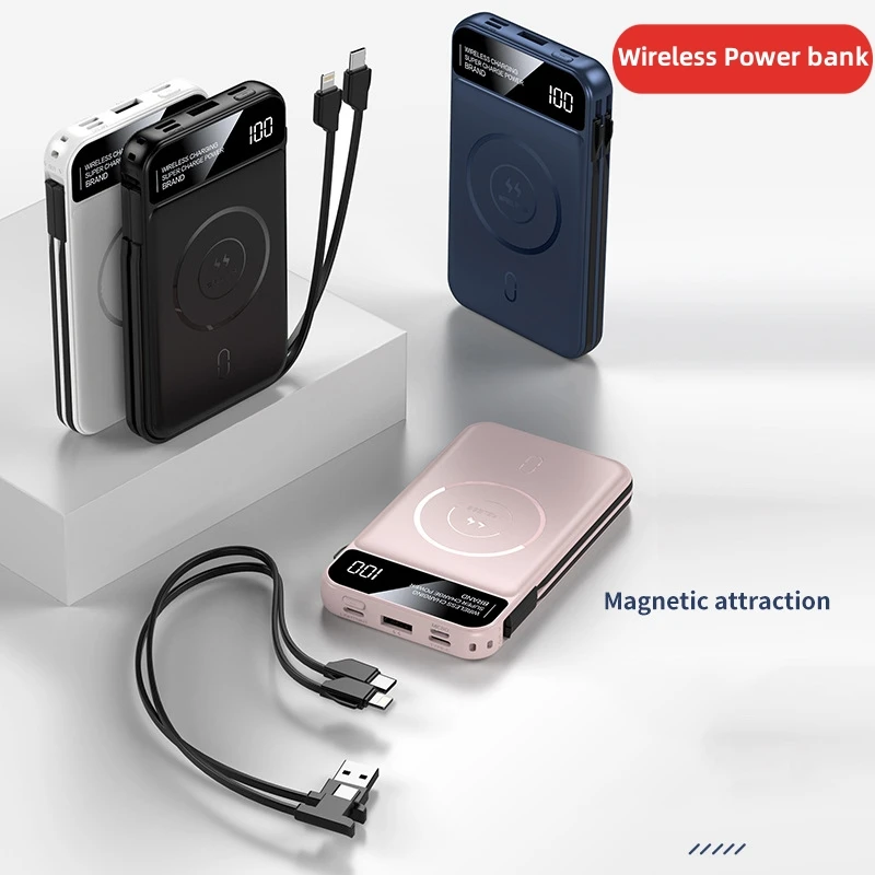 

Magnetic Wireless Power Bank 10000mAh Fast Charging Powerbank for iPhone 15 14 Samsung Xiaomi Mi Portable Charger Built in Cable