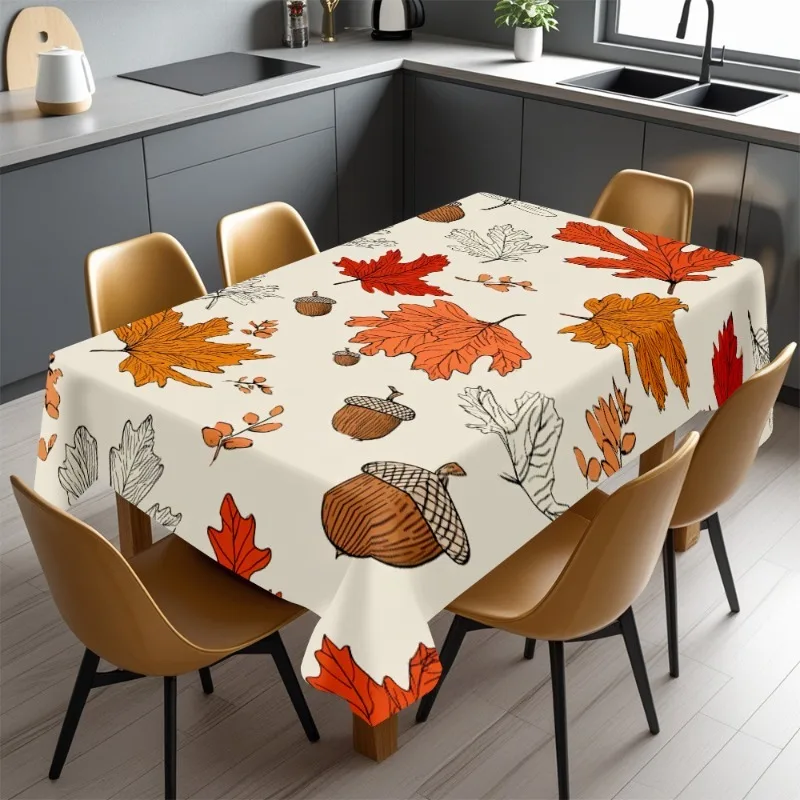 Autumn Maple Leaves Chestnuts Rectangle Tablecloth for Table Decor Fall Harvest Kitchen Dining Table Cloth Thanksgiving Decor