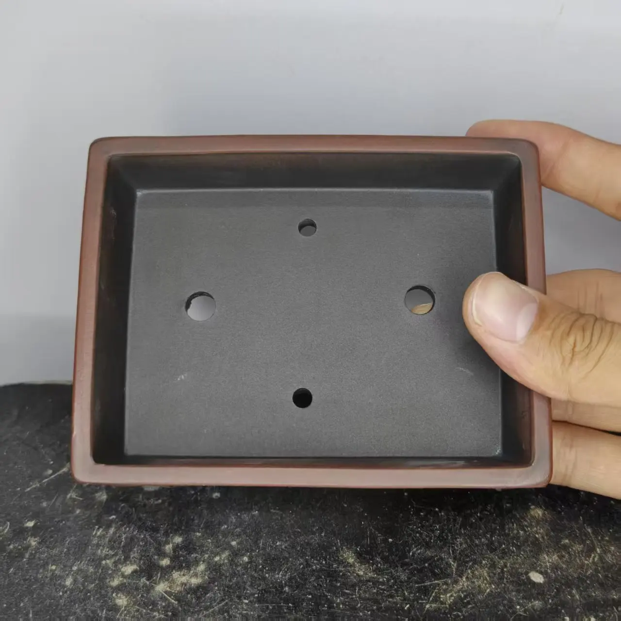 Rectangle Yixing Hand Craved Purple Clay Bonsai Pot with Cloud Feet Design