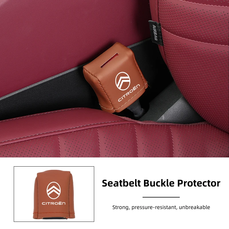 Full Coverage Leather Car Seat Belt Buckle Cover Protector For Citroen C4 C3 C5 C1 C2 Berlingo Celysee Cactus Picasso Saxo Grand 6