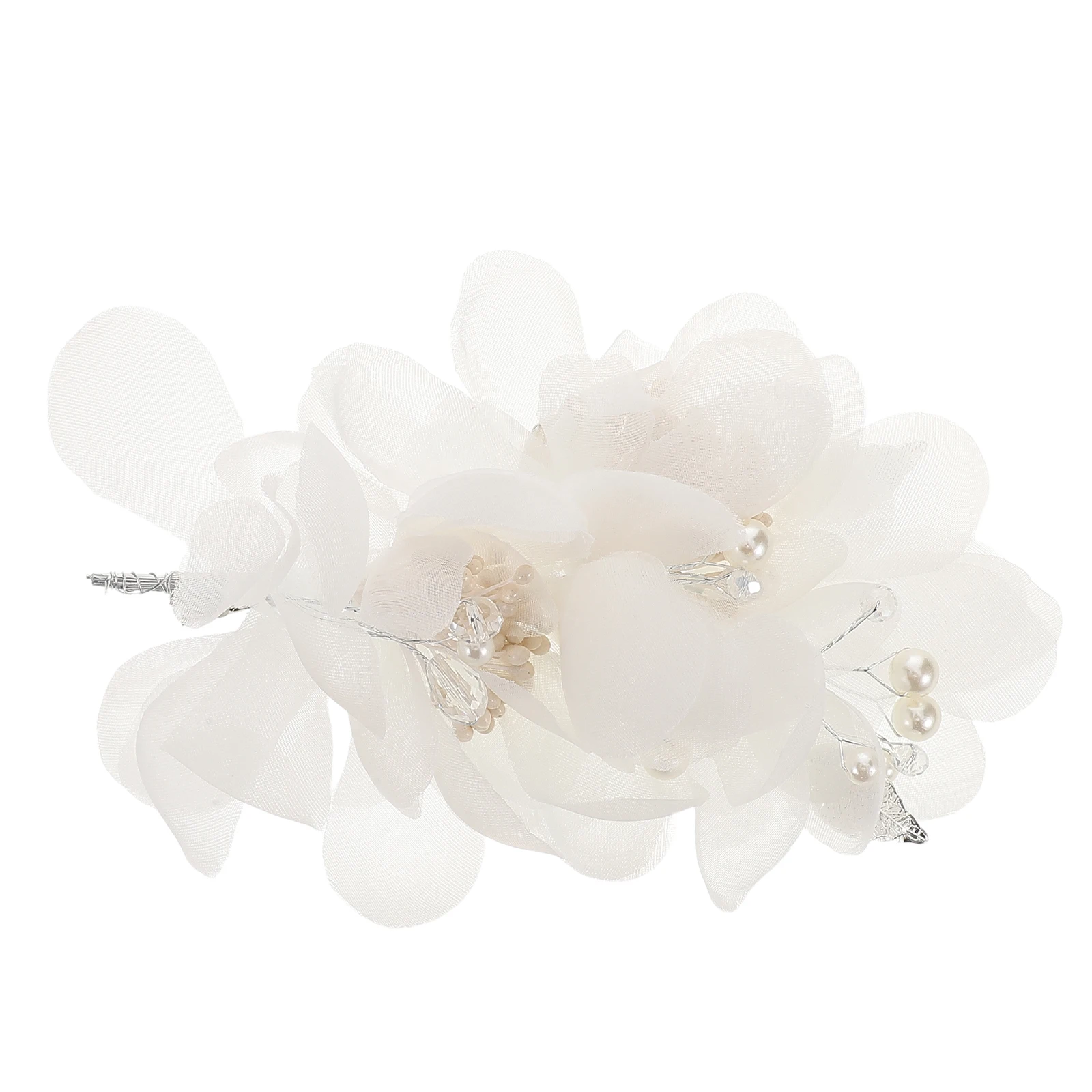 

Handmade Wedding Bridal Headpiece Accessories White Crystal Hair Ornaments Chapel Tulle Hair Decor Prom Flower Headdress