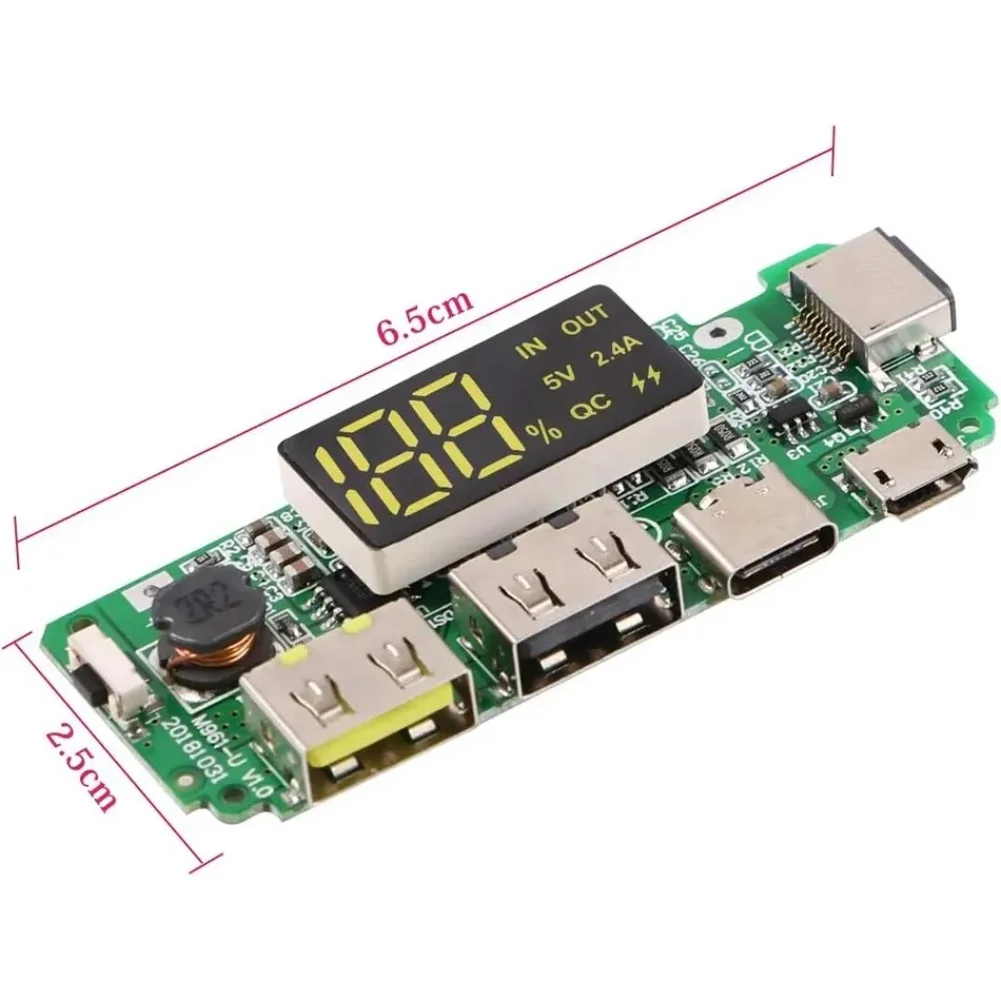 2PCS Lithium Battery Charger Module 5V 2.4A Dual USB Circuit Board with Digital Display and Flexible Battery Connection Support