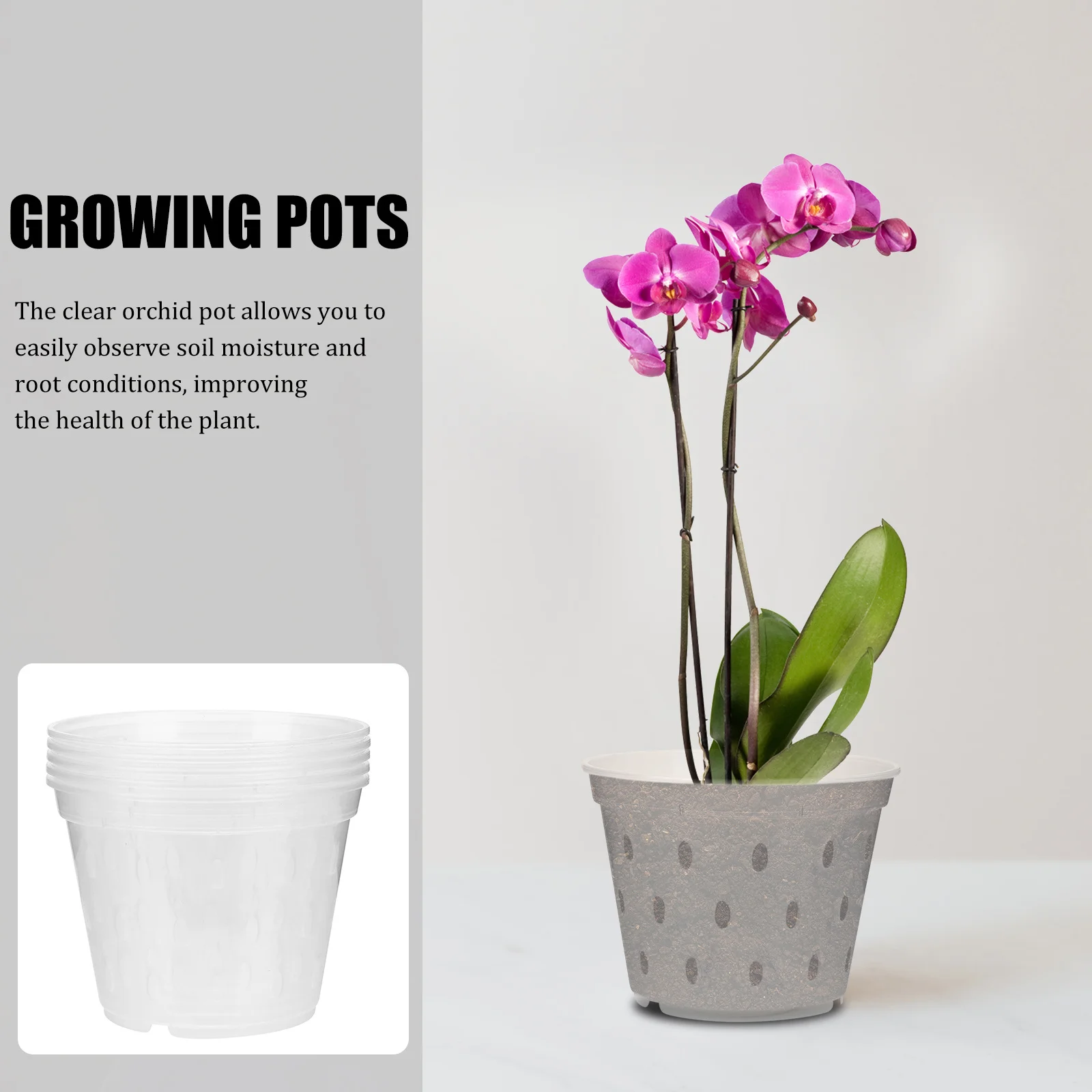 

5pcs Transparent Orchid Clear Plant Pots With Drainage Holes For Indoor Garden Orchid Planter Nursery Growing Pots Small Flower