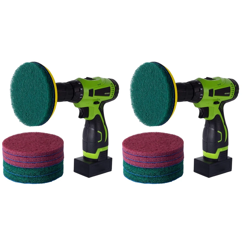 AA81-16 Pcs 5 Inch Drill Power Brush Tile Scrubber Scouring Pads Cleaning Kit,  (Drill NOT Included)