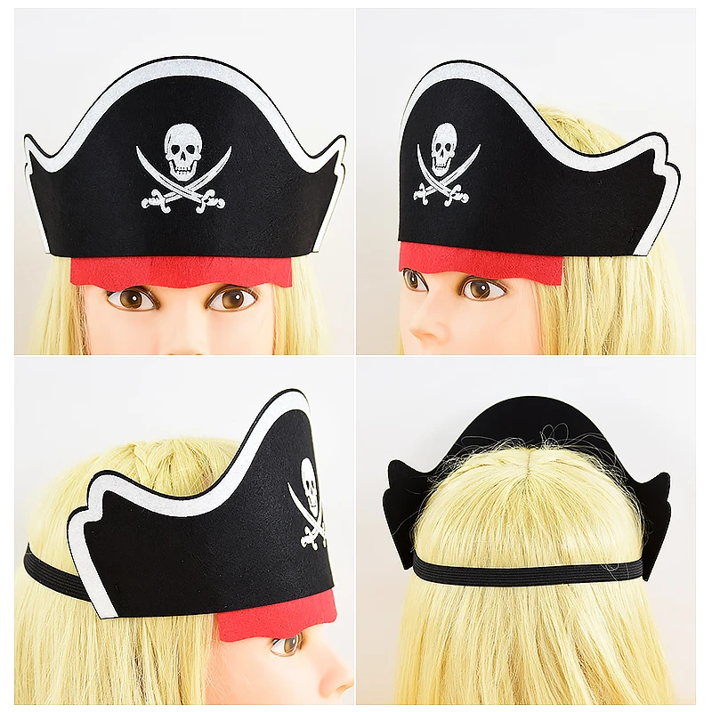 

1/3/6 Halloween Pirate Captain Hat Skull Print Decor Halloween Party Cosplay Costume Cap Decoration Props Supplies