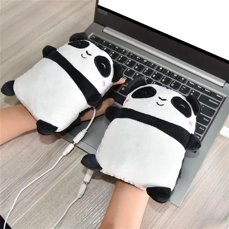 Fingerless Gloves Work Warm Panda Bread Mittens Fingerless Gloves USB Powered Fingerless Heated Gloves Half Wearable Panda Bread