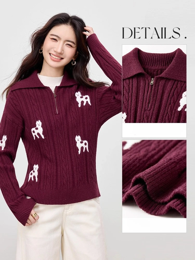 SENTUBILA Maglioni da donna Colletto rovesciato Maglione lavorato a maglia con mezza zip 2025 Autunno Inverno Pullover a maniche lunghe vestibilità ampia W53EH3378