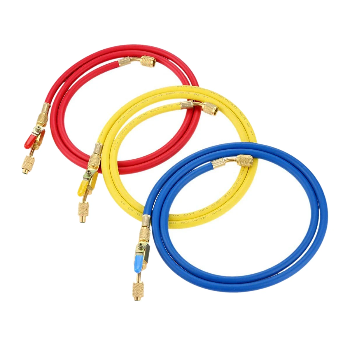 

60 Inch R410A Hoses With Ball Valves For R22 R410A R404A R134A Refrigerant Manifold Gauge Set 3 Color Hoses In Red Blue