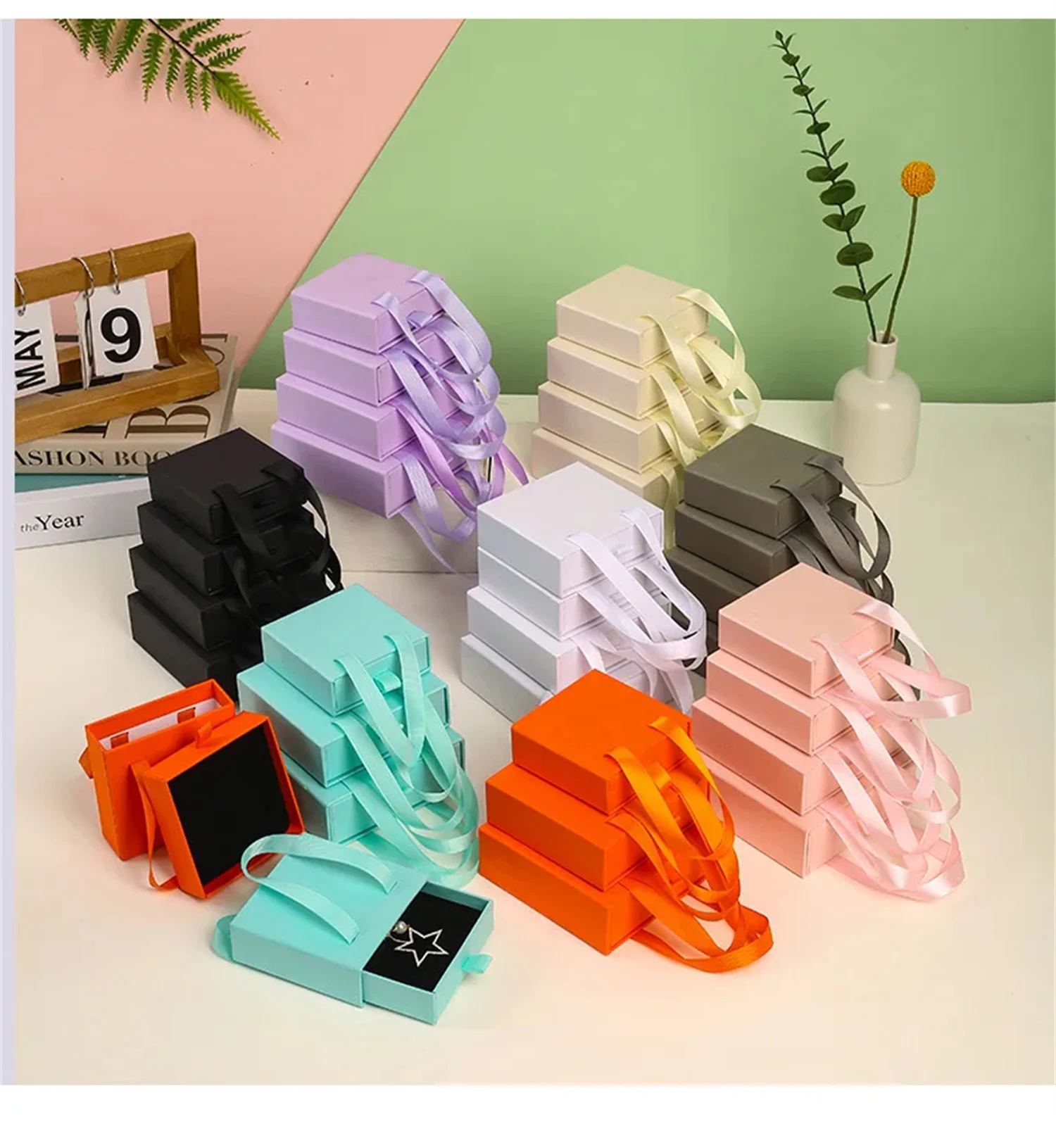 50pcs Handbag Ribbon Drawer Box Jewelry Packaging Box Earring Jewelry Box Ring Earring Jewelry Paper Box Necklace Bracelet Gift