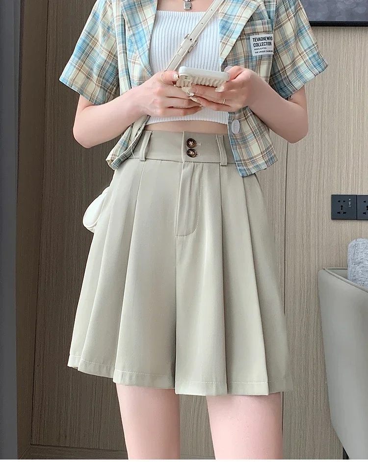 zjaiss Bauchkontrollierende, lockere, weit geschnittene Freizeit-Shorts für Damen, Sommer 2026, Neu, Hohe Taille, A-Linie, Anzug-Shorts – Detail 1