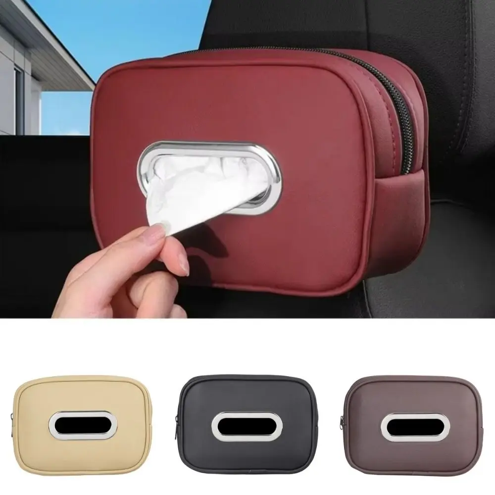 PU Leather Car Tissue Box Holder Easy Install Sun Visor Armrest Mount Napkin Case Storage Box Center Console Organizer Universal