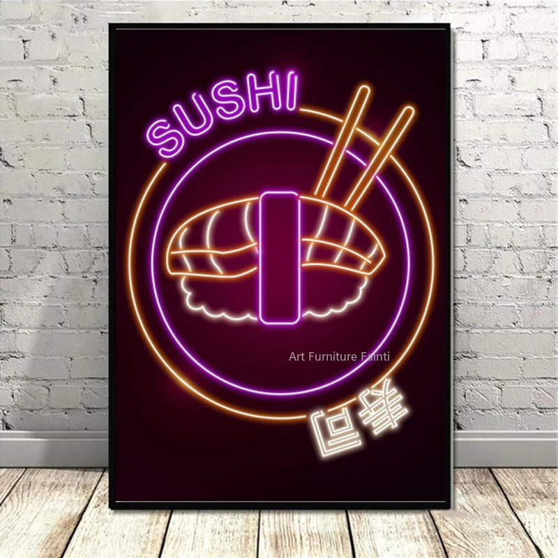 Neon Art Poster Japanese Wave Mount Fuji Sakura Ramen Maneki Cat Neko Sushi Canvas Painting Prints Wall Art Home Decor Poster