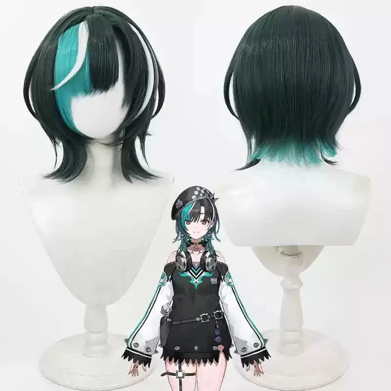 

NewHololive Rindo Chihaya Cosplay Short Green Mixed Heat Resistant Synthetic Hair Halloween Party Role Play Carnival + Wig Cc;5,