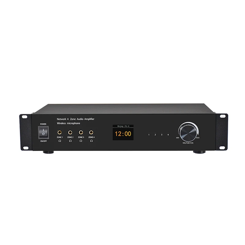 Professional audio 4 Channels wall power network Audio bass Amplifier with Wireless microphone professional streamer