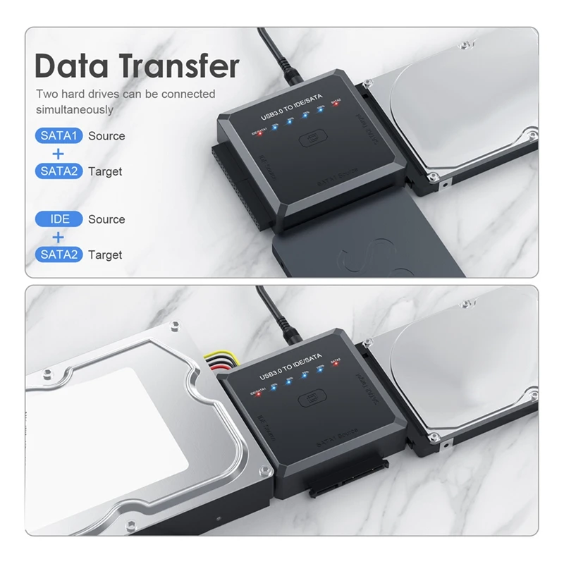 TTKK adaptor USB ke USB, konverter kabel SATA ke USB 3.0 ke IDE/SATA 3 untuk 2.5 3.5 HDD SSD
