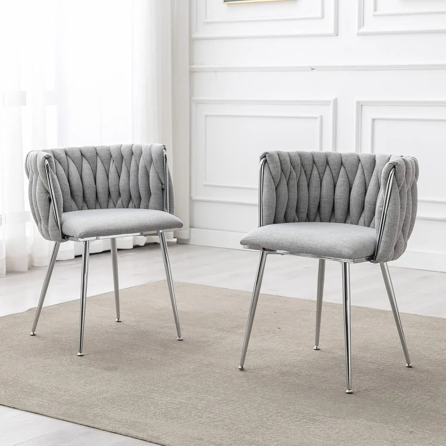 

Modern Barrel Dining Chair Set Of 2, Linen Upholstered Accent Side Chair Makeup Vanity Chair With Ba Living Room Leisure Chair