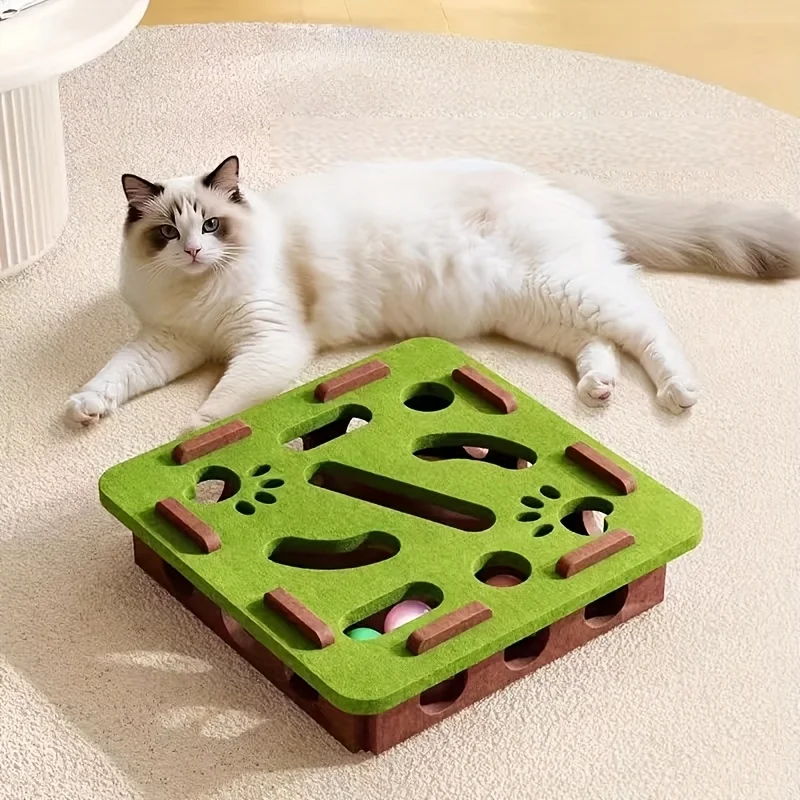Cat Puzzle Toy Felt Puzzle Box Cat Exercise Toy with Ball Indoor Sports Entertainment Hunting Cat Toys for Indoor Cats