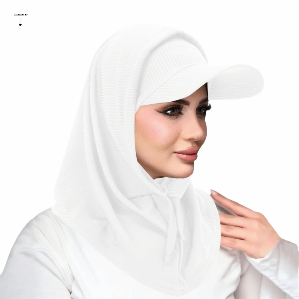 

Casual Sun Hat with Hood Solid Color Sun Protection Muslim Headscarf Hat UV Resistant Breathable Balaclava Hat