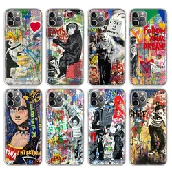 Banksy Graffiti Art Abstract Phone Case For iPhone 17 Air 11 13 Mini 14 15 Plus 16 12 Pro Max 16E SE 7 8 Pattern Soft TPU Back C
