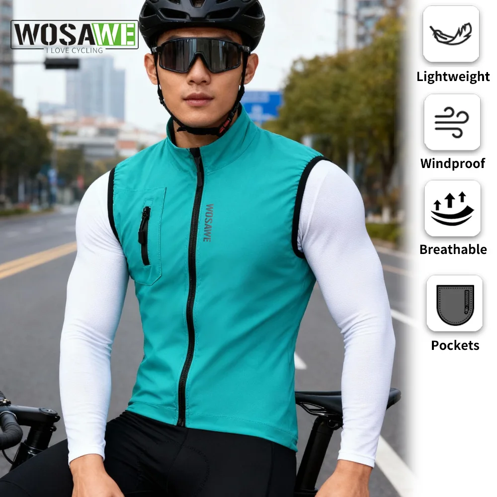 

WOSAWE Men Cycling Vest Windproof Breathable Mountain Bike Lightweight Sleeveless Gilet MTB Road Cycling Jersey Sports Wind Vest