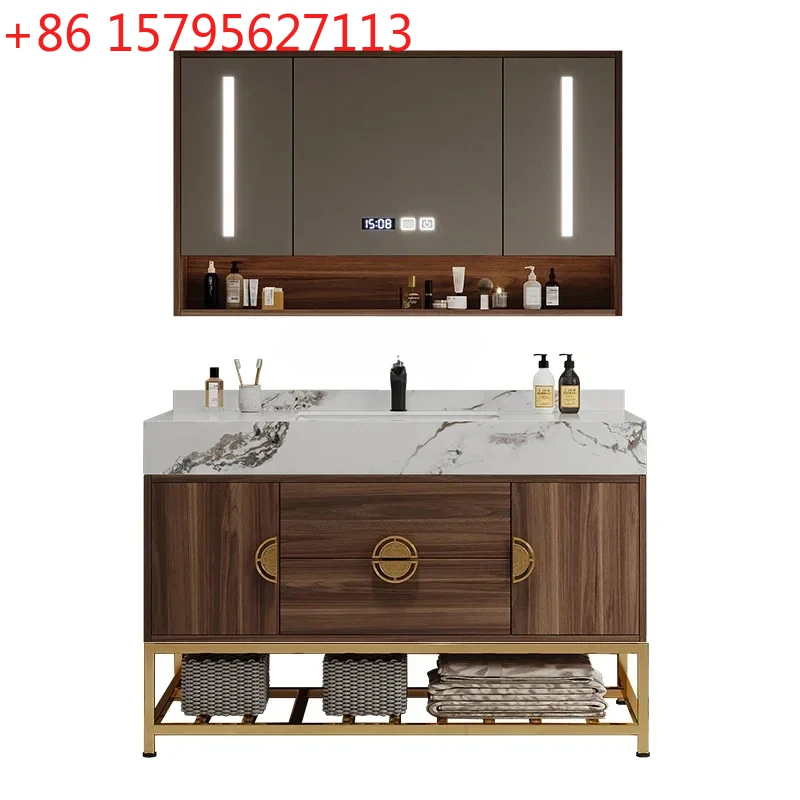 

New Chinese style stone slab bathroom cabinet with floor standing washbasin cabinet, intelligent