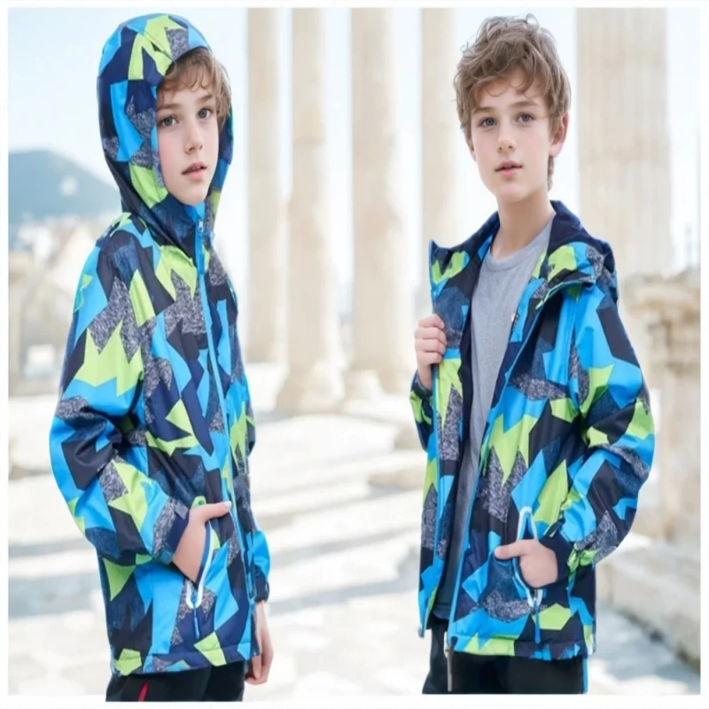 

Dubbped Brand Jackets Children Outerwear Coats Boys Spring Autumn Waterproof Windproof Fleece Hooded Kids Sport Clothing