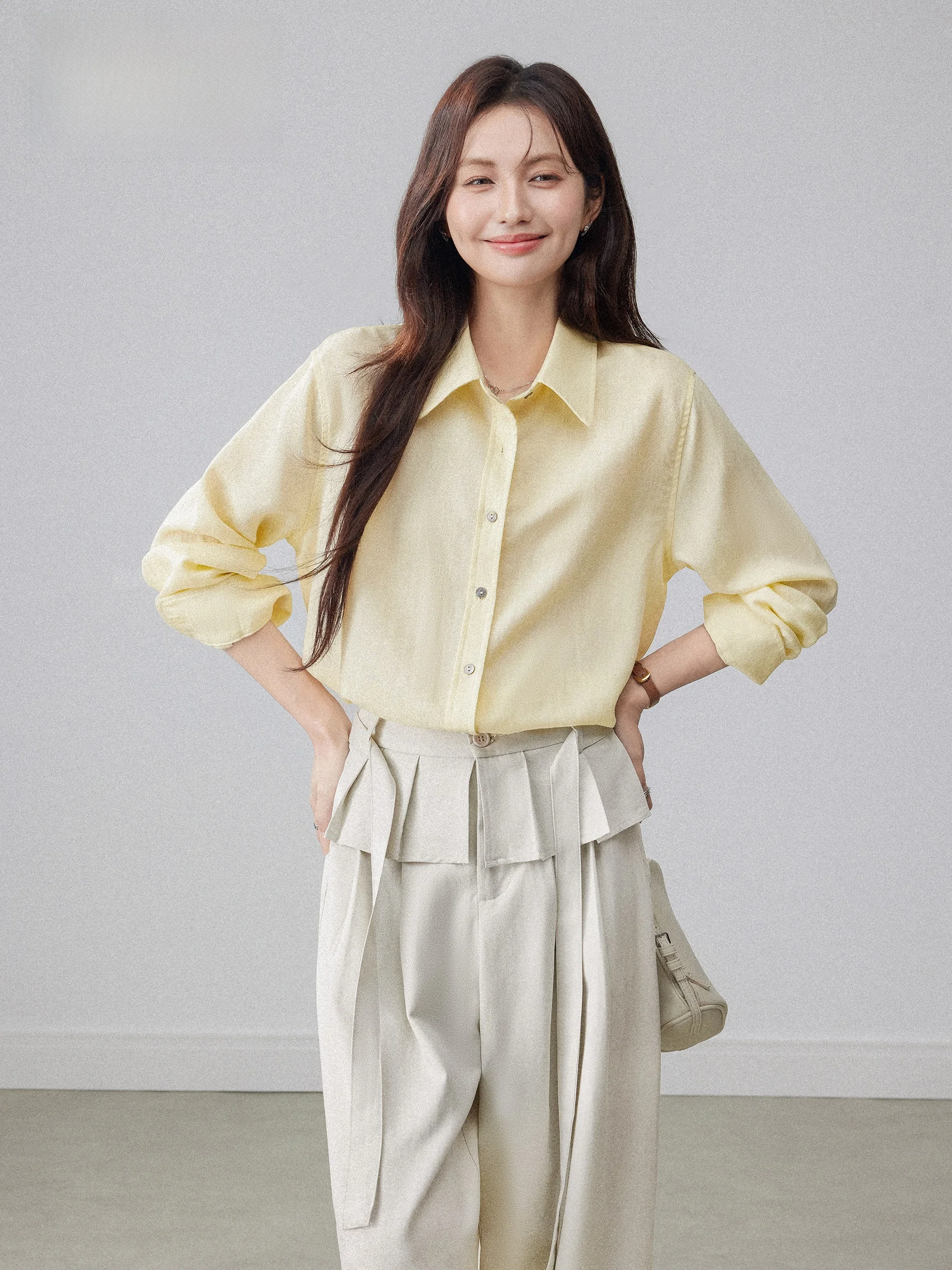 

Женская рубашка Chang Dou Dou светло-желтого цвета с длинным рукавом в корейском стиле, весна 2026, новинка, для повседневной носки, свободный крой