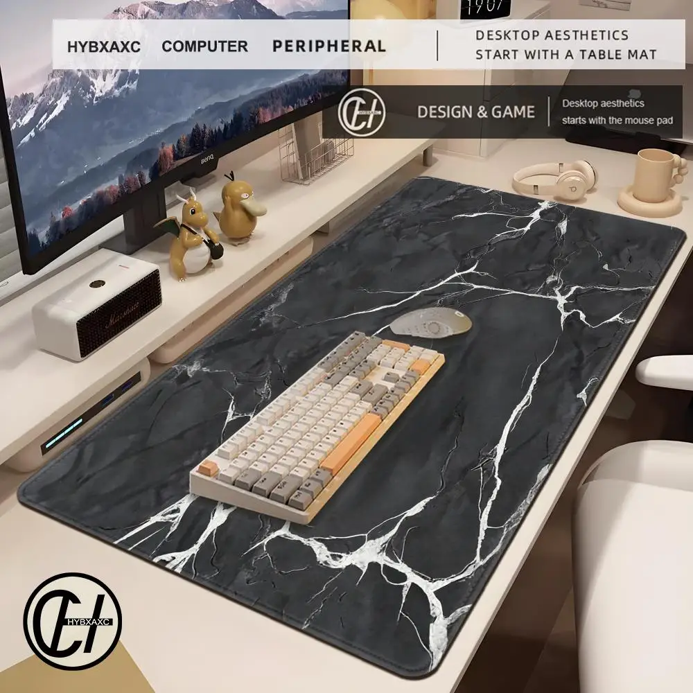 

XXL HYBXAXC White Gold Marble Mouse Pad Gaming XL Computer Home New Playmat Natural Rubber Carpet Office Soft Computer Mice Pad