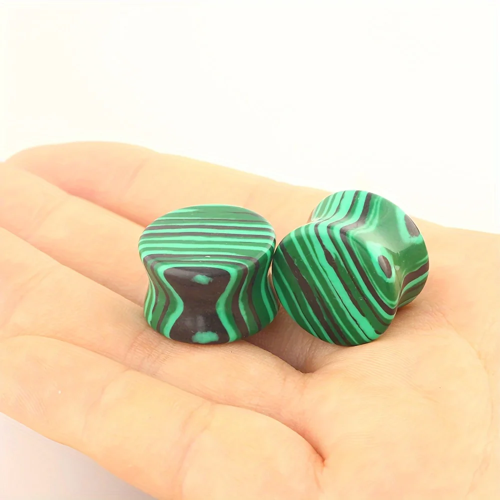 2pcs Vintage Synthetic Malachite Stone Ear Gauges Set
