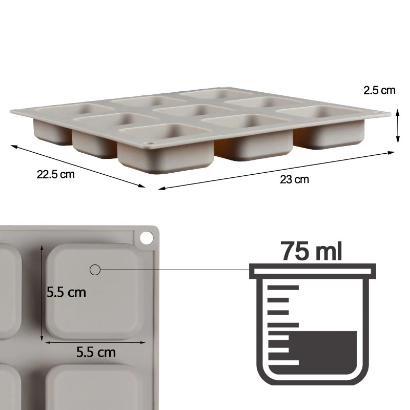 9 Cavity Soap Molds Silicone Mold for Making Handmade Soap Lotion Bar Square Rectangle Reusable Silicone Soap Making Molds