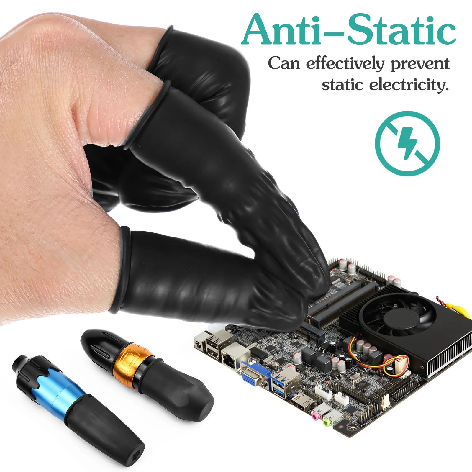 

100pcs Anti-Static Sleeve Flexible Latex Anti-Static Handle Sleeve Grip Dustproof Machine Cover For Cartridge Needle Black