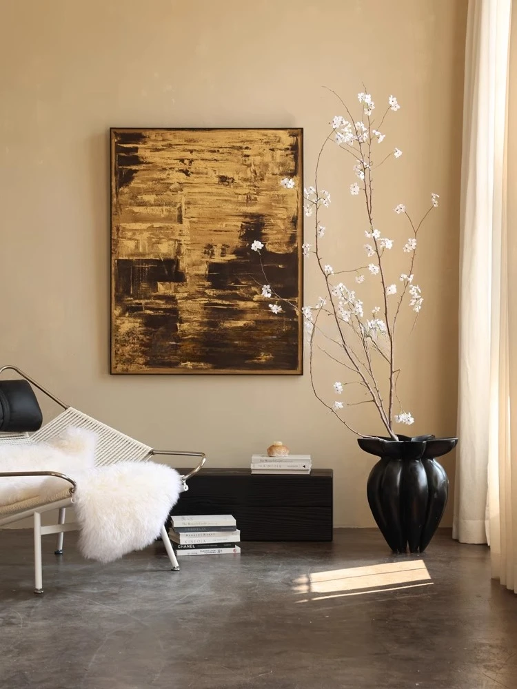 

Gold lacquer texture hanging painting wabi wind living room entrance abstract decorative painting Chinese tea room