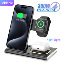 300W Foldable 3 In 1 Wireless Charger Stand Pad Desktop Fast Charging Station For iPhone 16 15 14 13 Samsung Apple Watch Airpods