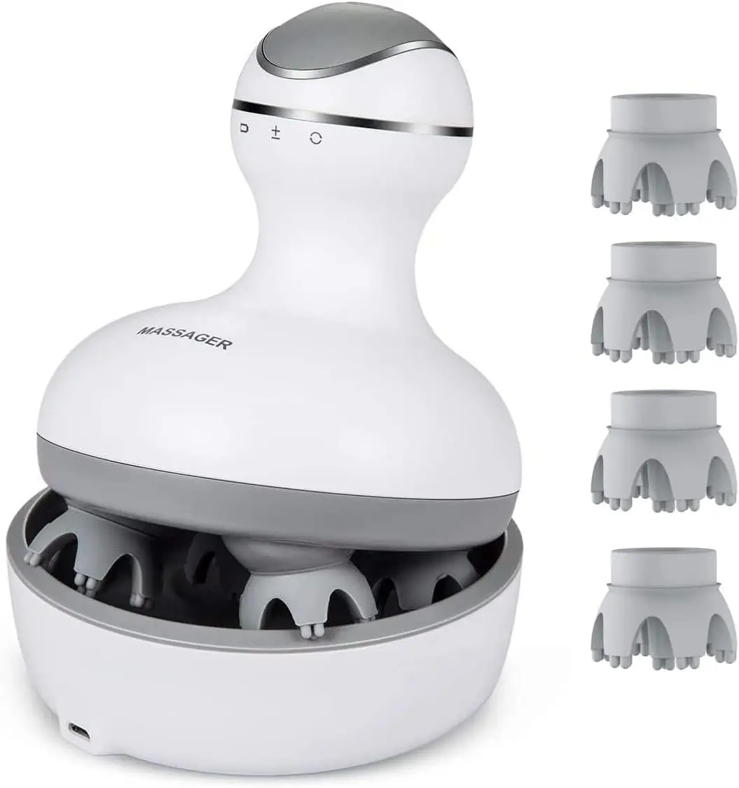 

Portable Scalp Massager with 4 Heads, Waterproof and Cordless for Stress Relief and Muscle Relaxation