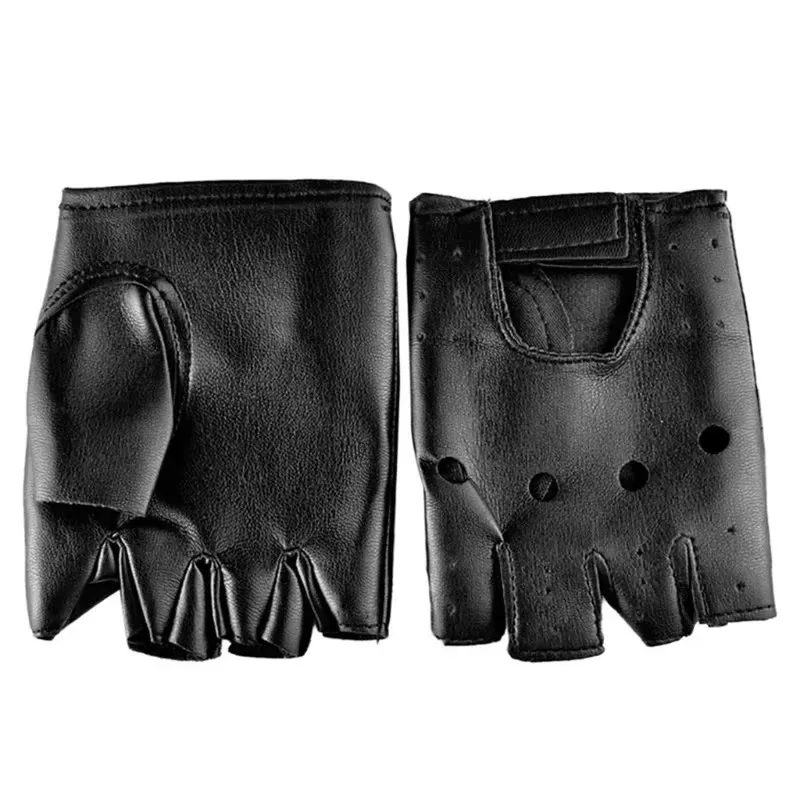 Unisex Artificial Leather Half-Finger Gloves Punk Hip-Hop Style Theatrical Driving Motorcycle Performance Party Fingerless Mitts