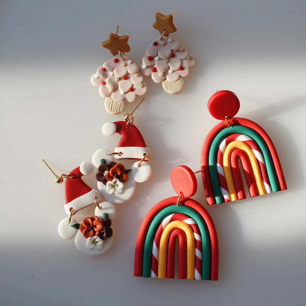 2024 Christmas Winter Holiday Santa Snowman Tree Lollipop Icon Multi Shapes Polymer Clay Earrings  Celebration Accessories Gifts