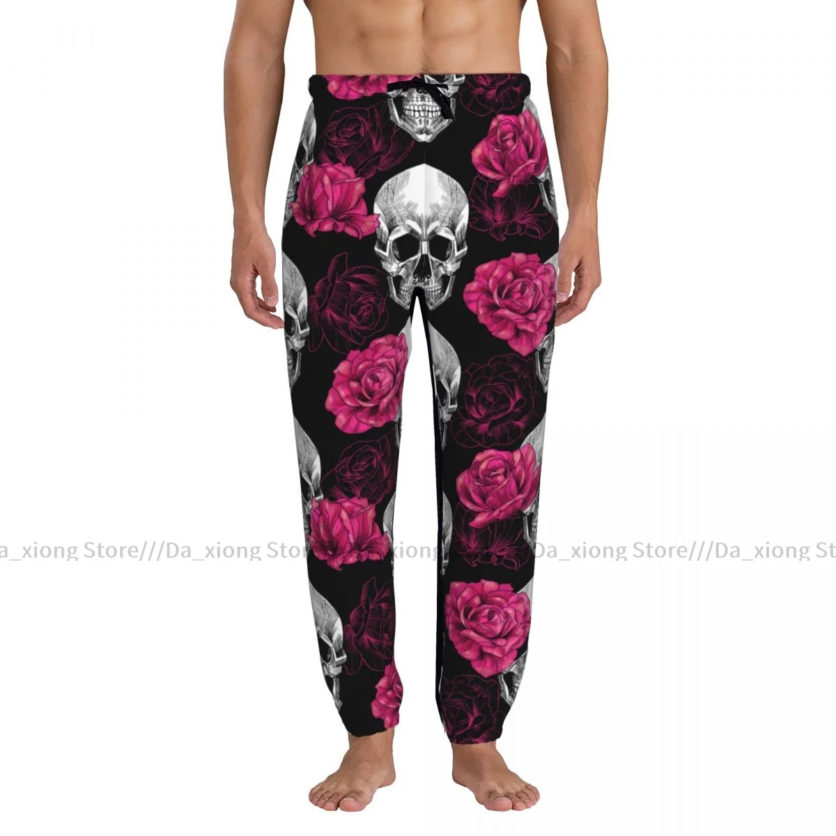 Casual Jogger Pants Skulls And Pink Roses Men Fitness Gyms Pants Outdoor Sweatpants Pants Mens Trousers