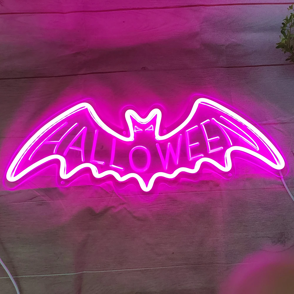 Bat Neon Halloween Sign Halloween Decoration LED Bat blue Neon Light Sign for Halloween Party, Bar, Home, Bedroom Décor