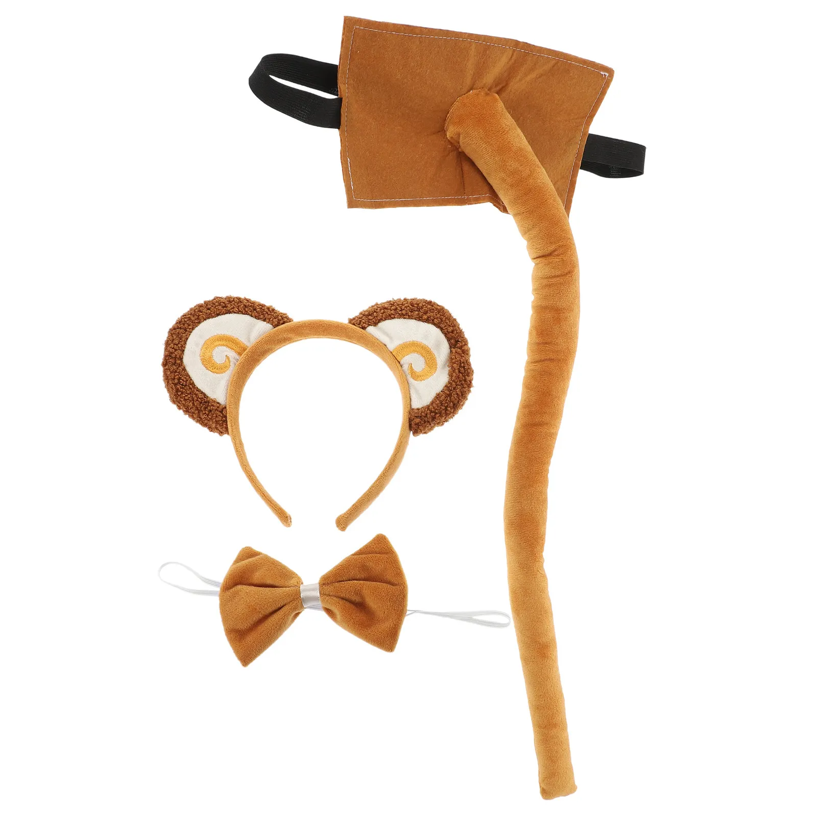 1Set Monkey Headband Tail Bowtie Costume Props Cosplay Animal Party Accessory for Stage Performance Birthday Supplies