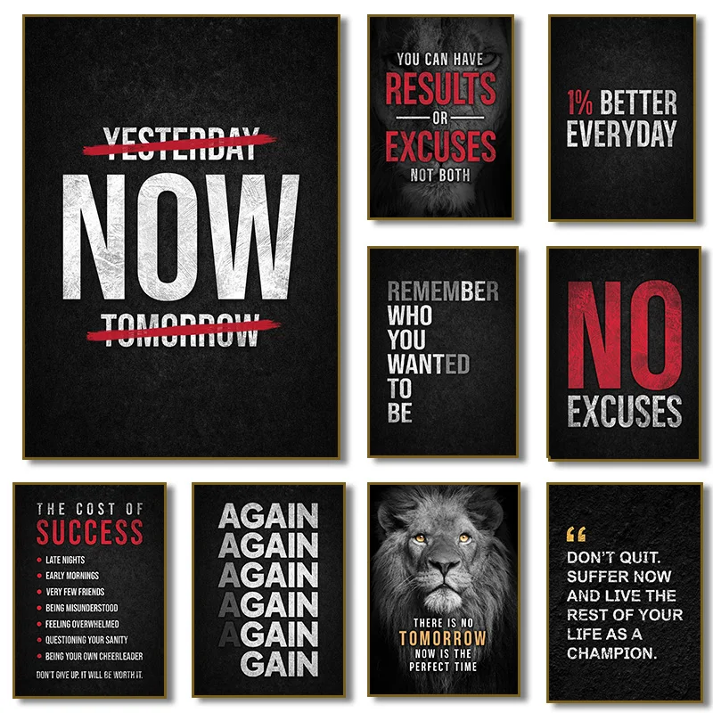Póster motivacional sin excusas, cita del costo del éxito, pintura en lienzo, imagen artística de pared impresa para decoración del hogar y la sala de estar