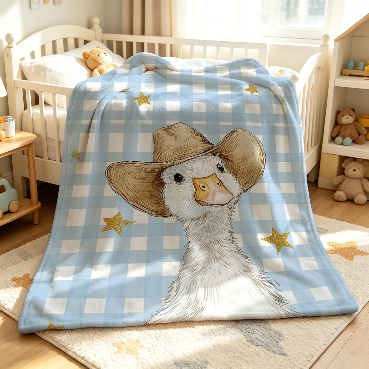 Cowboy Duck Flannel Blanket Warm Soft Halloween Christmas Couch Warm Cozy Decorative Decor Gift for All Season
