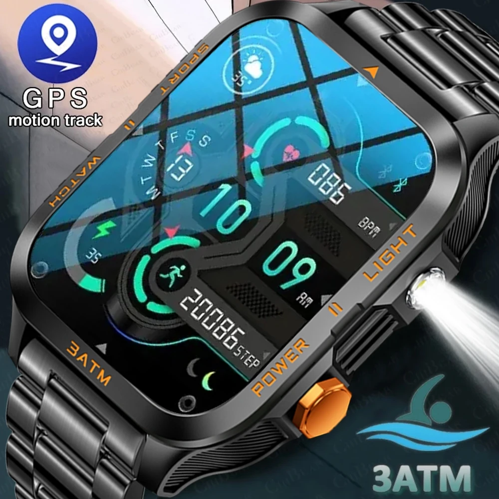 

2025 New GPS Outdoor Rugged Sports Men's Smart Watch 880 mAh Battery with LED Light 3ATM Waterproof Bluetooth Call Smartwatches
