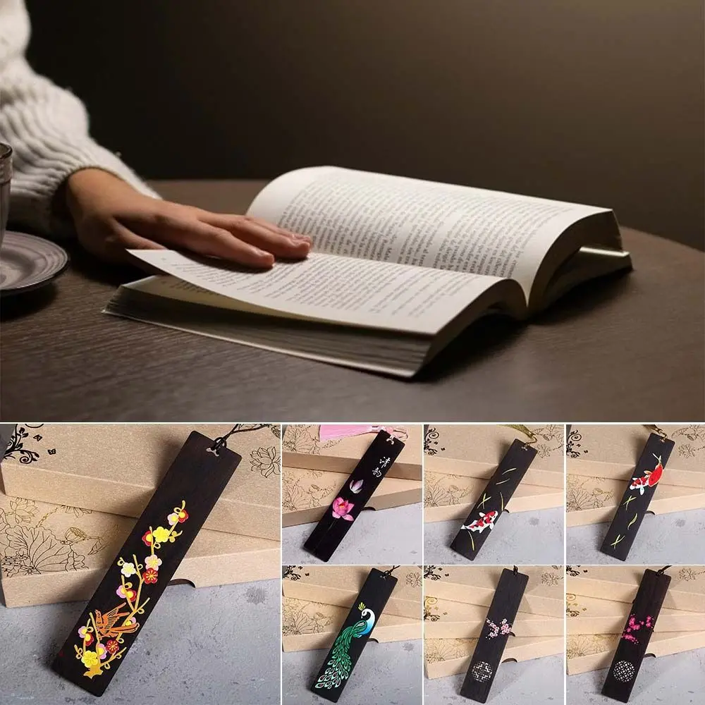 High Quality Wooden Color Painted Bookmark Hollow Carved Ebony Book Clip Pagination Mark Creative Gift