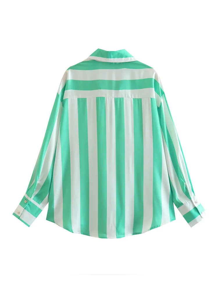 New Striped Print European and American Shirt Fashionable Lapel Commuter Women's Shirt Loose Casual Versatile Long-sleeved Tops