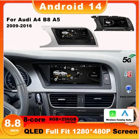 안드로이드 14 차량용 멀티미디어 플레이어 Carplay For Audi A4 B8 A5 차량용 비디오 플레이어 멀티미디어 GPS 무선 CarPlay no 2din DSP 5G WIFI