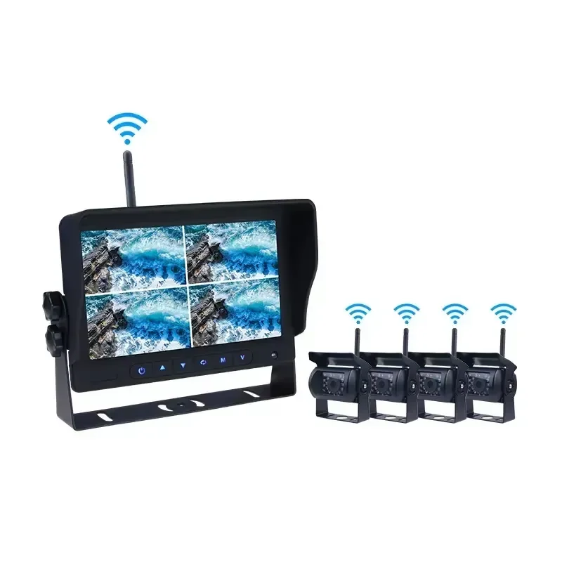7 Inch Wireless Quad Split Car 1080P Wireless Rear View System 4 HD and DVR 2.4G Digital Wireless Backup