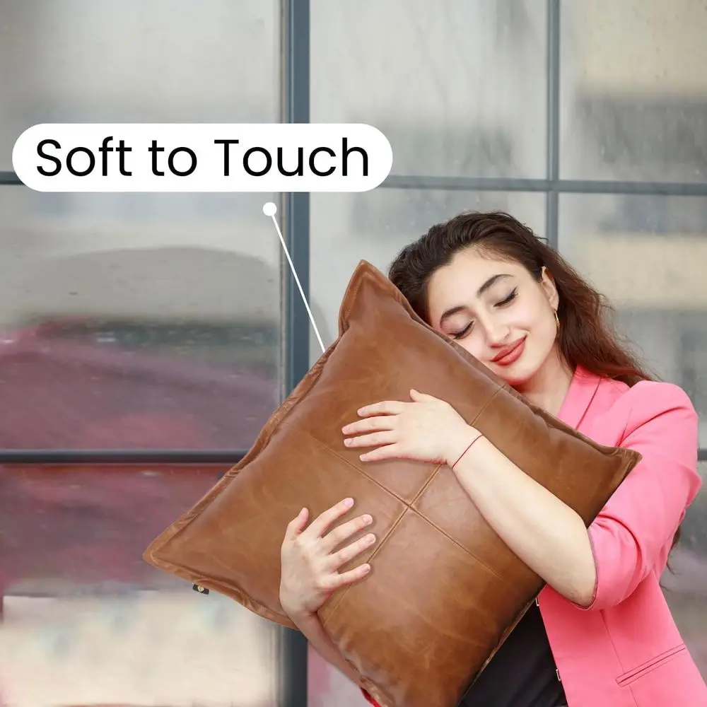 Funda de almohada de piel de cordero marrón antigua, 18.0 x 18.0 in, funda decorativa para cojín de sofá para sala de estar y dormitorio