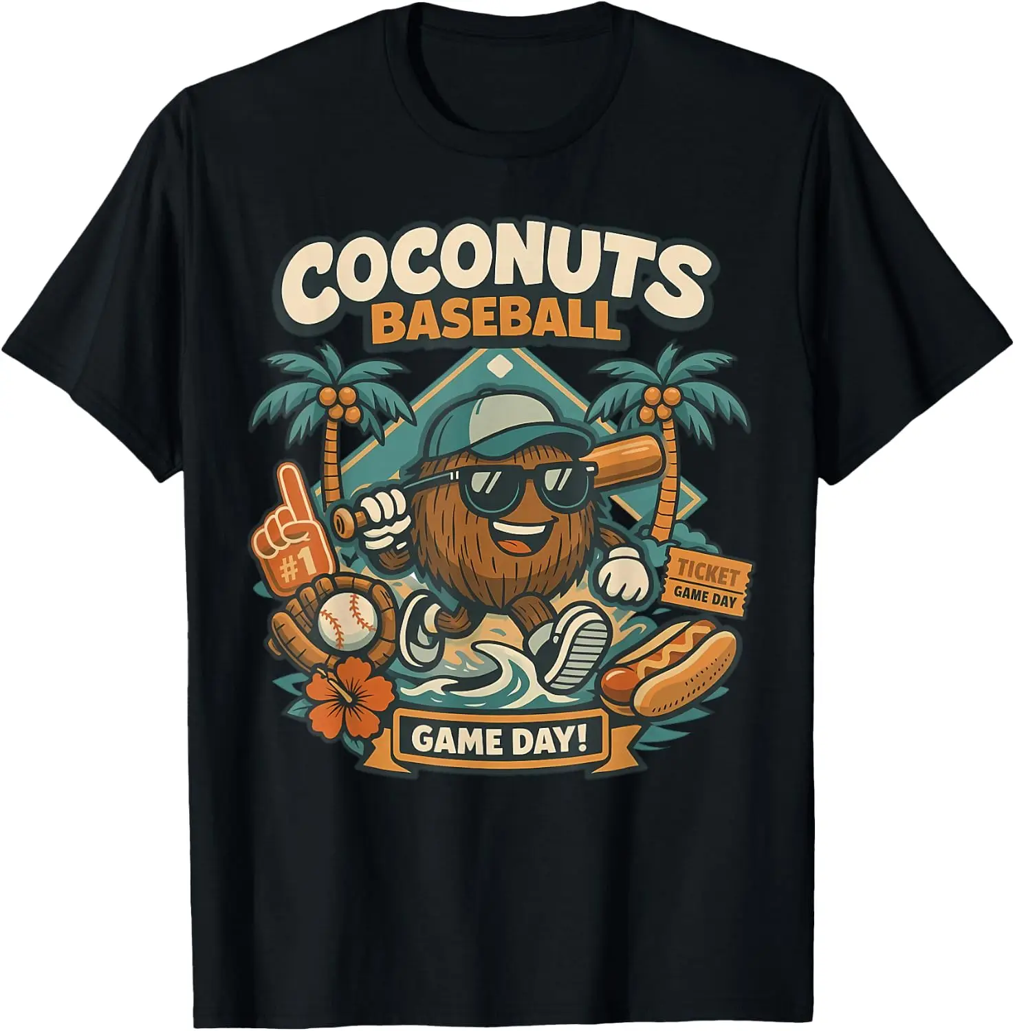Coco Slugger Baseball Retro Coconut Beach Ball Summer T-Shirt 100% Cotton Trendy Y2K Short-Sleeve Tee – Soft, Quick-Drying, &